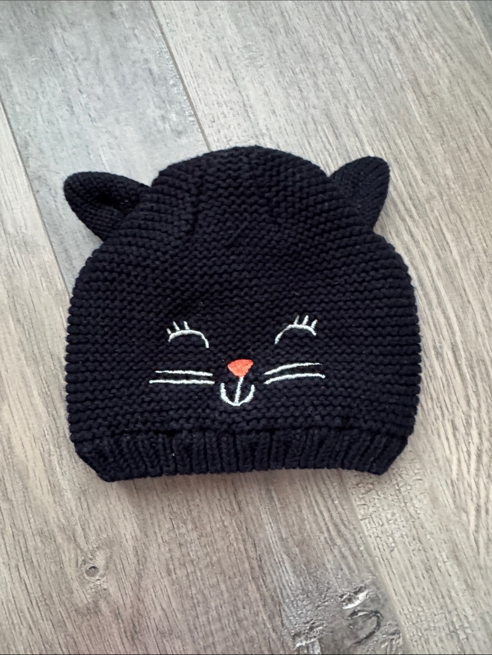 Kids Black Cat Knit Beanie Hat